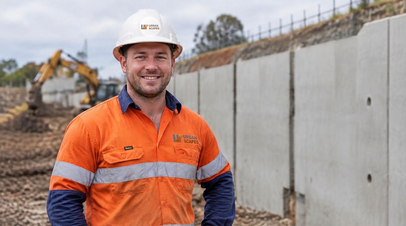 Urbanscapes site worker in hard hat and high-vis