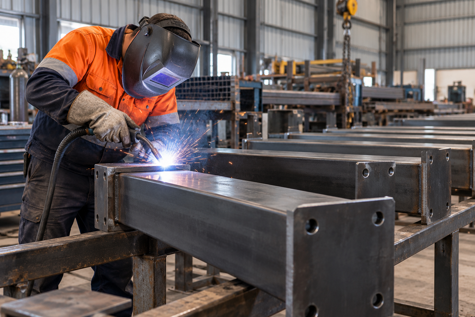 Steel retaining wall post fabrication in the Urbanscapes workshop