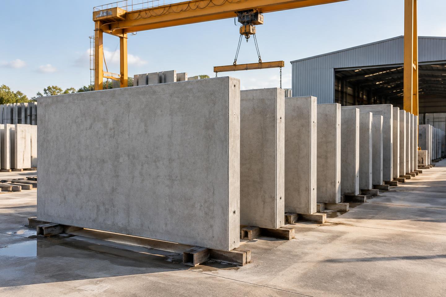 Precast concrete panels stacked at the Campbelltown facility